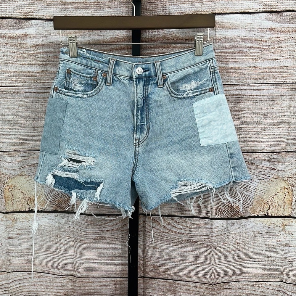 American Eagle 90s Highest Rise Boyfriend Patchwork Rainbow Denim Shorts Size 4
